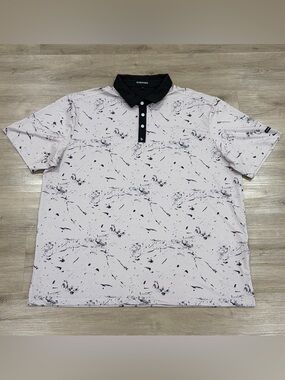 Byrd Gang Shirt Mens 3XL Cream Paint Splatter Performance Polo Stretch Golf